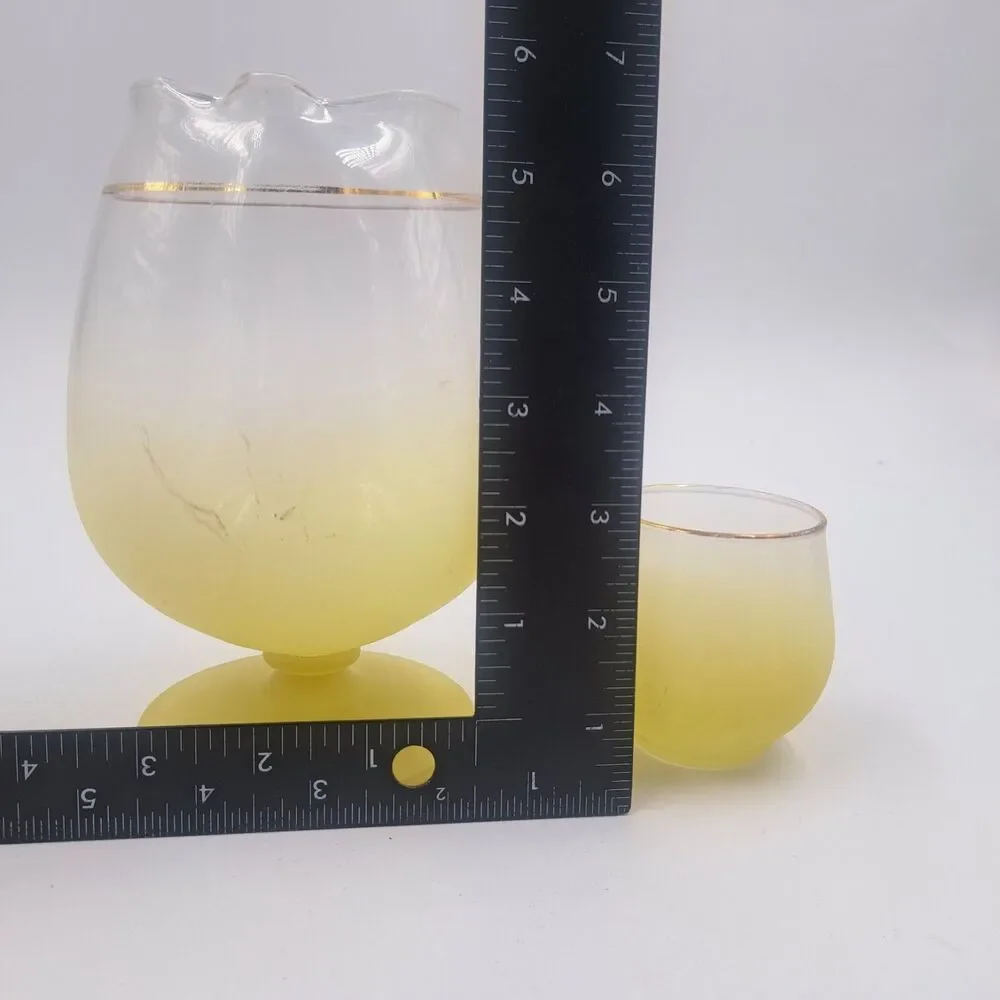 Vintage MCM Blendo Frosted Yellow Cocktail Mixer Pitcher & 3 Glasses